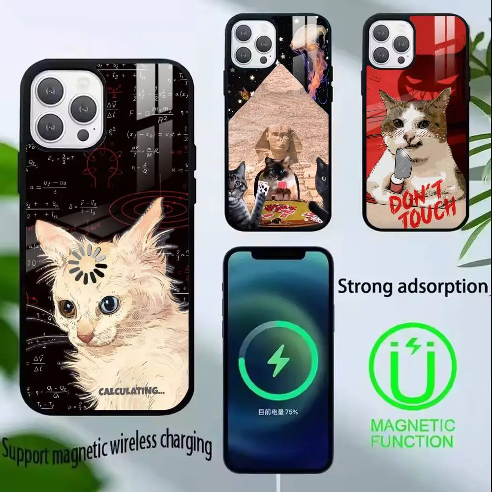 

Funny Cat Art Phone Case For iPhone17,16,15,14,13,12,11 Plus,Pro Allows magnetic wireless charging