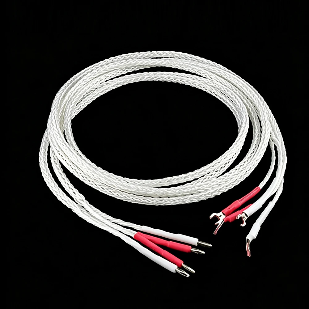 Hifi audio one pair  8AG OCC silver plated audio hifi speaker cable speaker wires 2 to 2  with Y spade connector