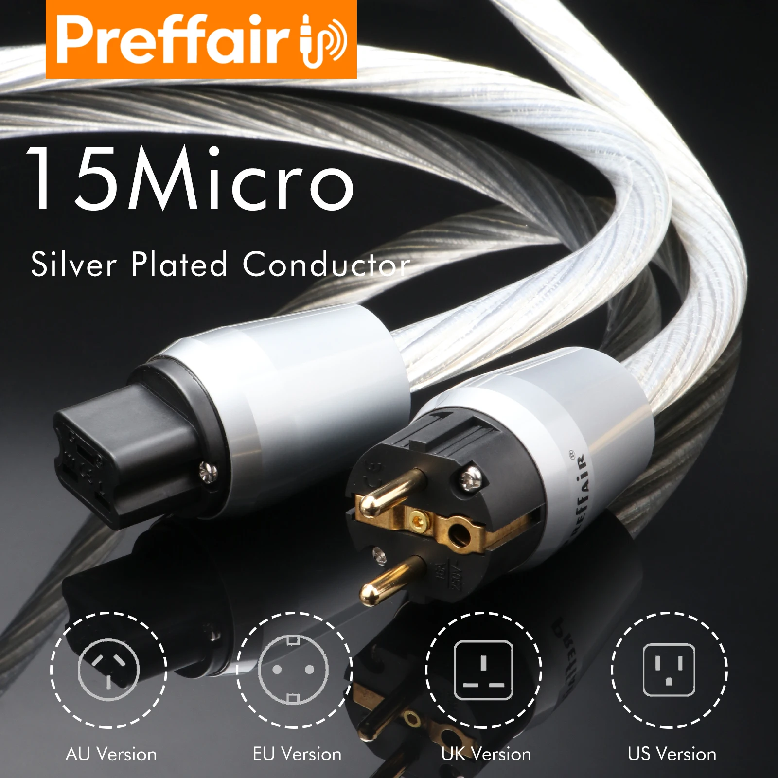 Preffair HIFI 6N OCC Silver plated 20A C19 IEC US EU AU UK Power Cord for Speaker Amplifier Server PDU