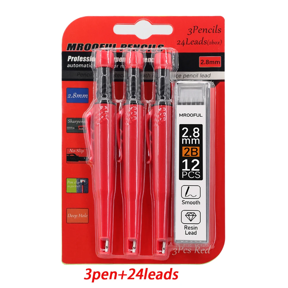 Zimmermannsbleistift-Kartenset, Tiefenmarkierung und Zeichnen, mit 2,8 mm 2er-Pack Minen, für Zimmermann, Holzbearbeitung, Architekten