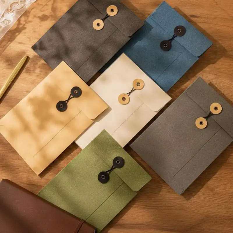 A5 Retro Kraft String Closure Envelopes Durable for Gender Reveal Invitation Card Small Gift Packaging Storage