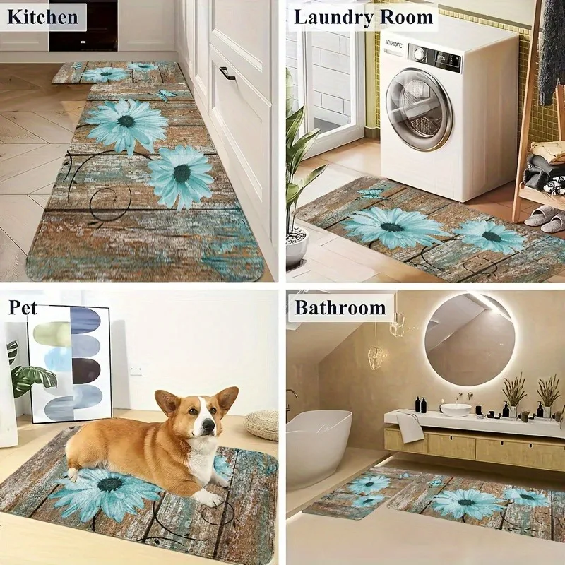 

1PC Daisies Pattern Kitchen Rug Non-Slip Door Mats Pop design Bathroom Rug Bath Mat Carpet for Home Sink Laundry Decor