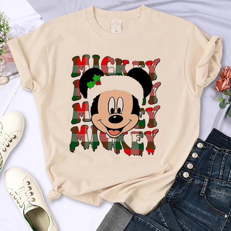 kawaii Christmas Mickey Print T-shirts Women Fashion Minnie Mouse girls T Shirt Streetwear Female Clothes Kawaii Disney Tshirt