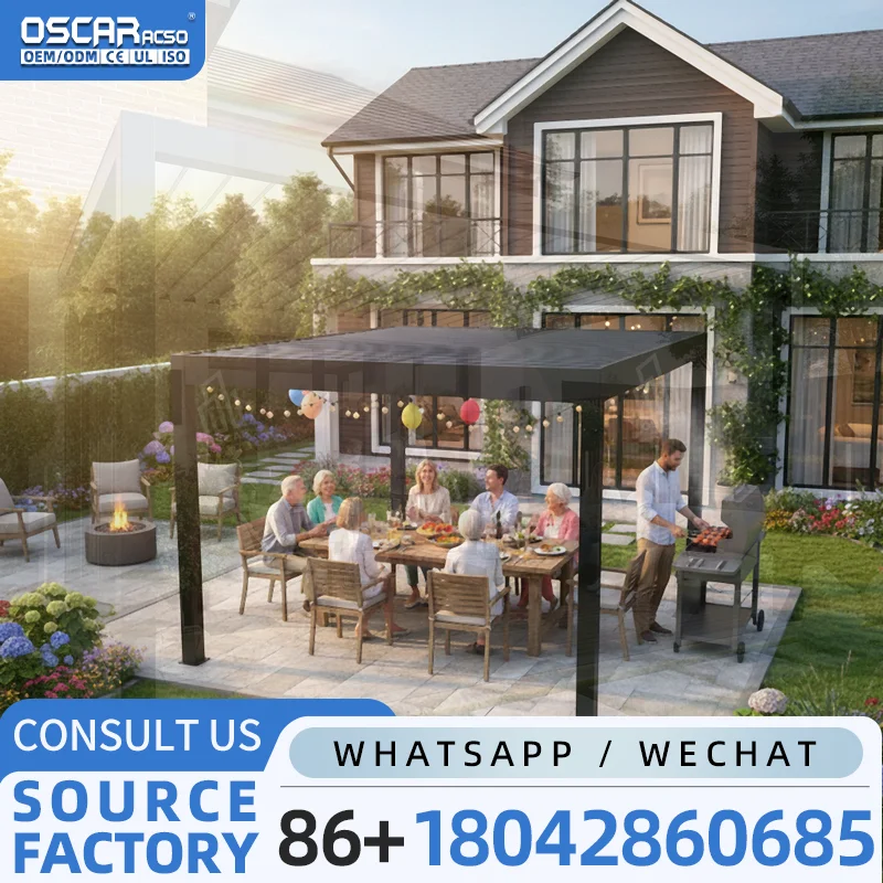 Factory Wholesale OEM Outdoor Aluminum Electric Retractable Waterproof Garden Pavilion Ideal for Backyards Patios and Picnics pe