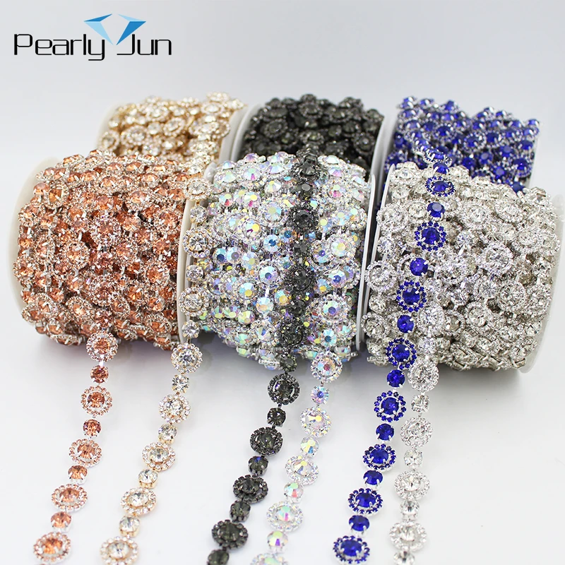 

1/5 Yards Mutilcolor Circle Crystal Metal Chain DIY Decoration Accessories Rhinestone Trim for Wedding Clothing Shoes Bag ML134