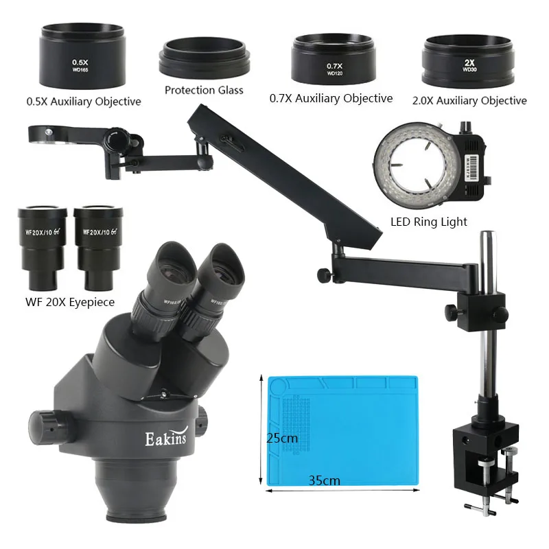 3.5X 90X 180X Zoom Binocular Articulating Extension Arm Clip Stand Industrial Soldering LAB Detection Stereo Microscope Set