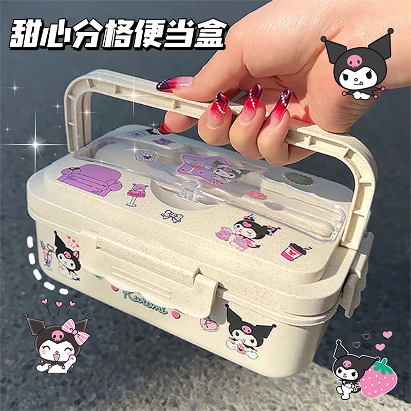 Kawaii Kuromi Cinnamoroll My Melody Anime Cartoon Cute Student Portable Heat Preservation Lunch Box Chopsticks Spoon Set Gift