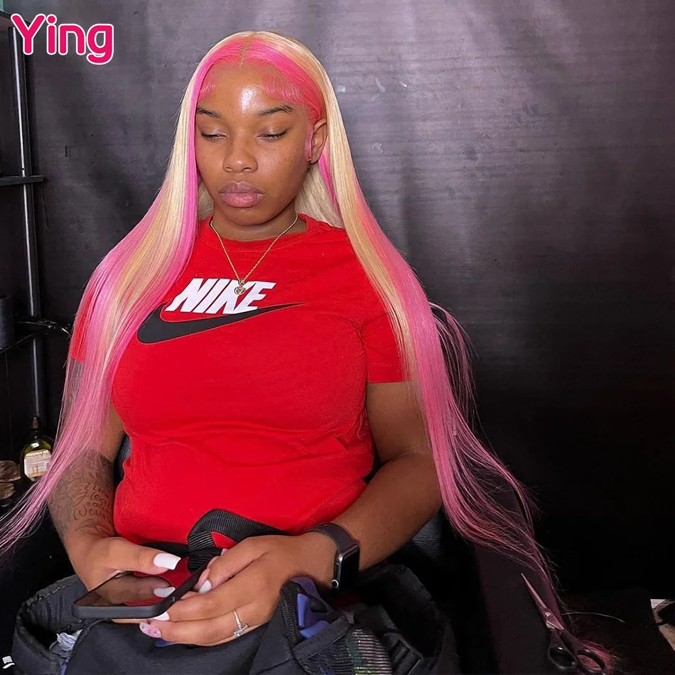 

Ying Brazilian Remy Pink Blonde 5x5 Lace Closure Wigs Bone Straight Human Hair 613 Blonde Lace Frontal Wig 200% Density