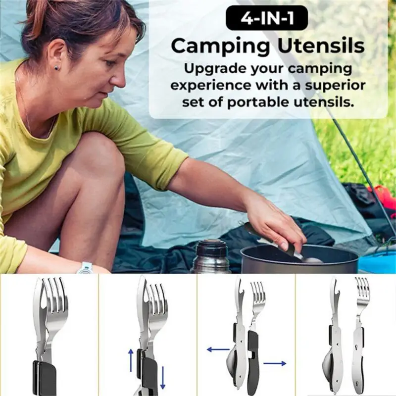 Foldable Camping Utensil Set - Multi-Functional Knife, Fork, Spoon Combo For Outdoor Activities And Sports Camping Picnic Travel