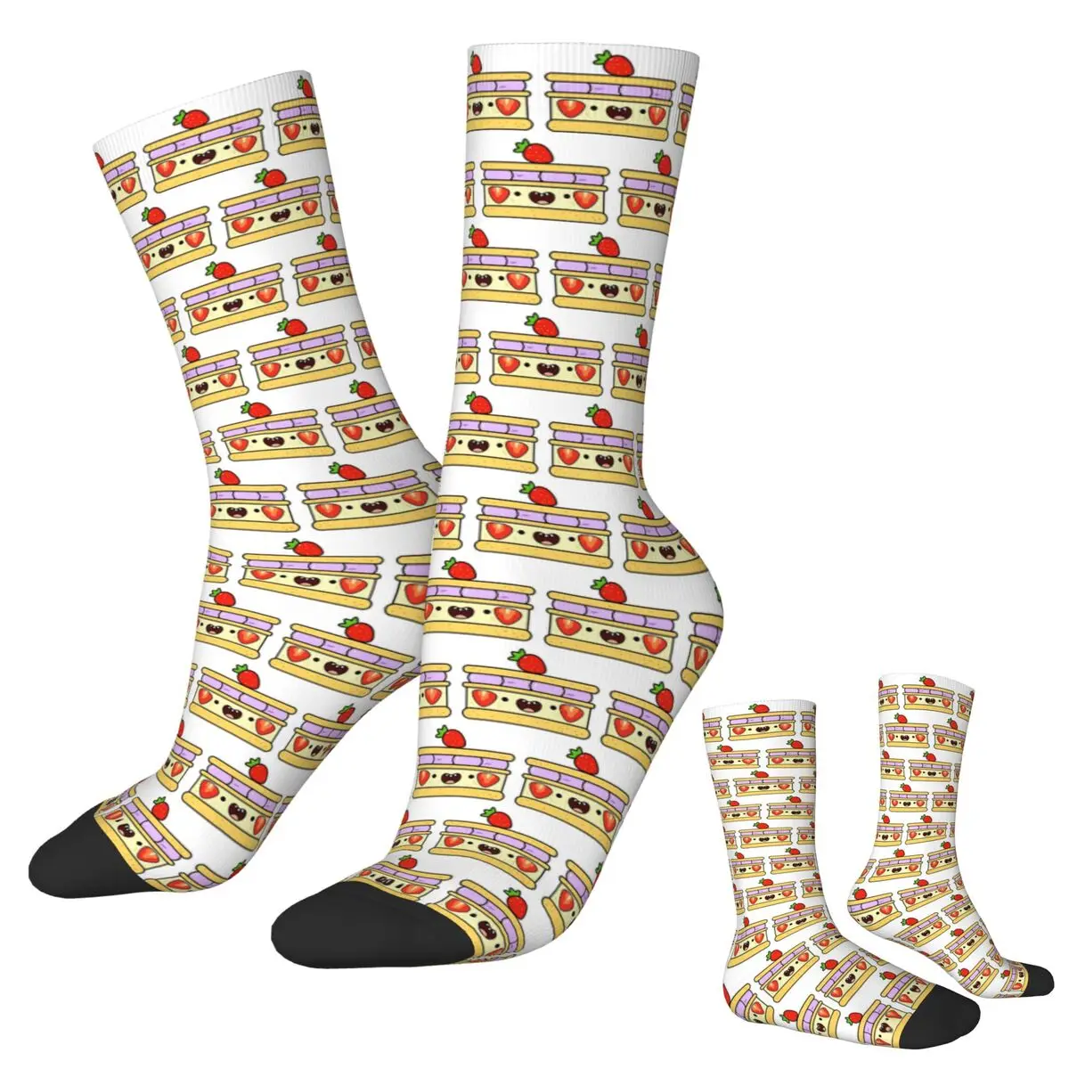 All Seasons Crew Stockings Strawberry Cake Chessecake Design Socks Funny Long Socks for Men Women Valentine's Day Gifts