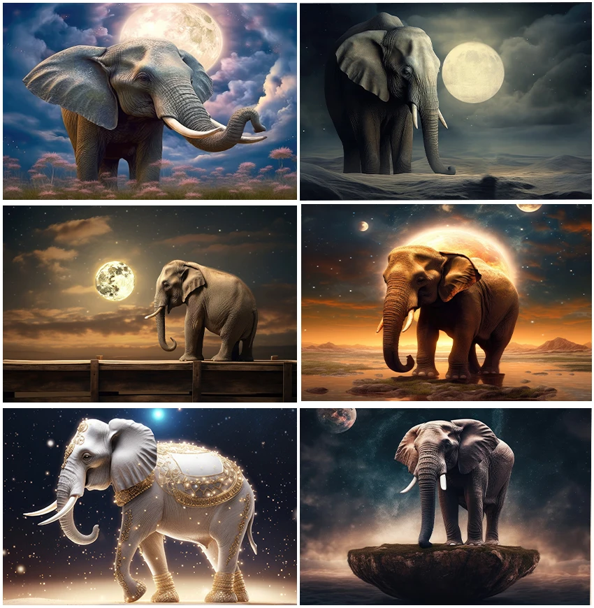 Photographic Backdrops Elephants Moon Night Kids Adult Photo Shoot Portrait Birthday Wall Decoration Backgrounds Newborn Shower