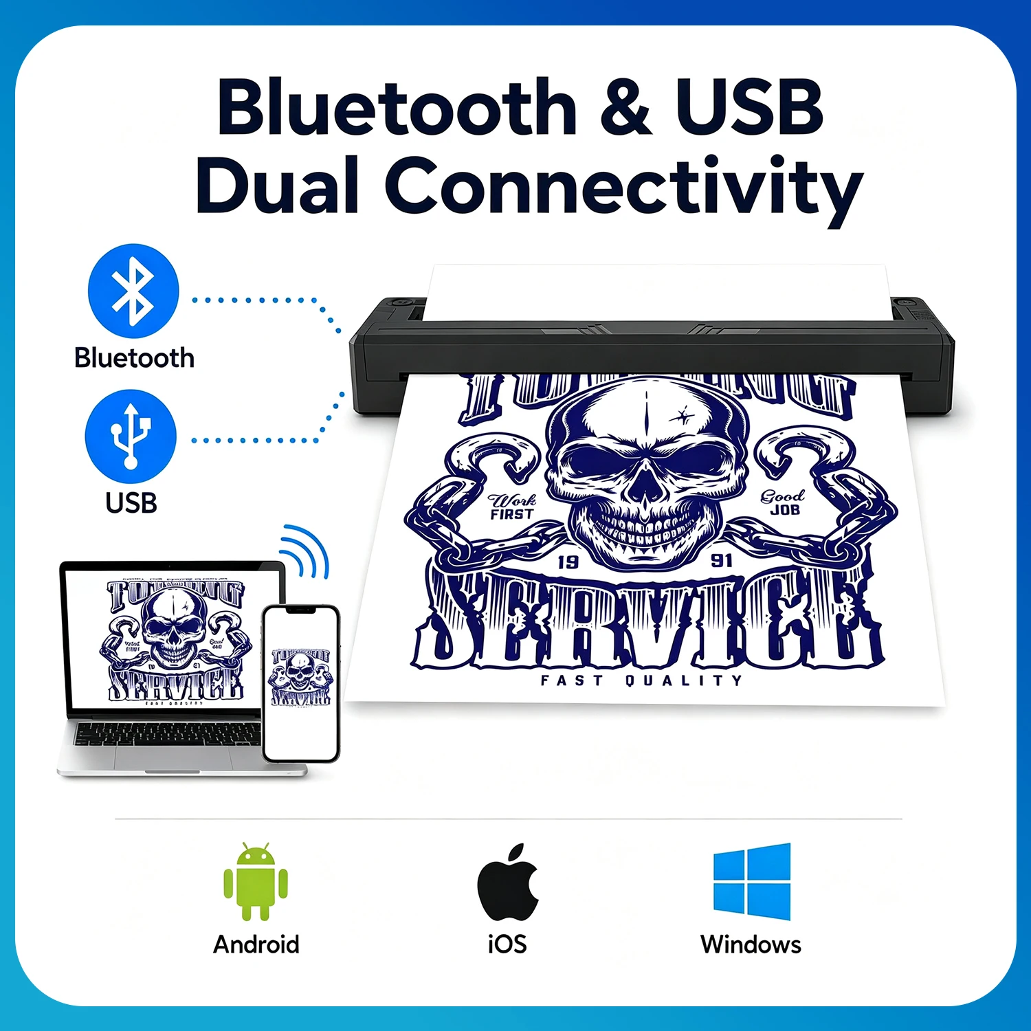 Wireless Tattoo Printer Bluetooth Tattoo Stencil Thermal Transfer Machine Compatible with Smartphone & PC