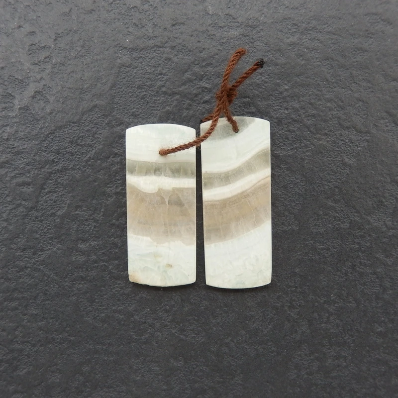 

2PCS Hemimorphite Rectangular Pendant Pair Polished Banded White-Beige Gemstone Jewelry Components for Crafting 32x13x2mm-4.2g