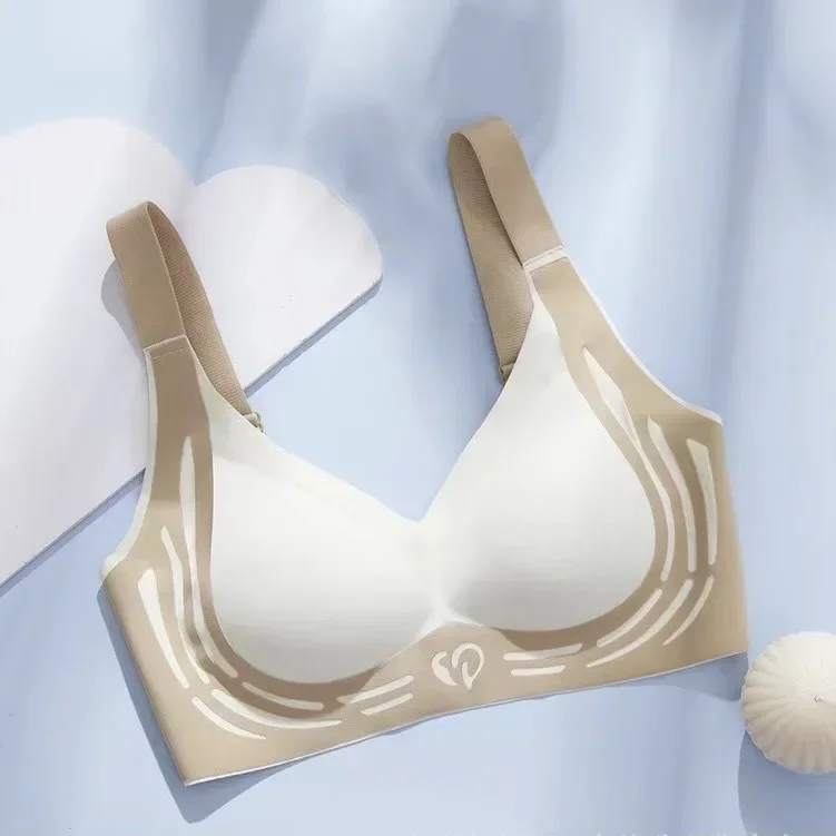 Women\'s Summer New Seamless Bra Thin 3D Jelly Strip Push-Up Large Size Underwire Bra Women Sleeping Bras Fixed Cup Design