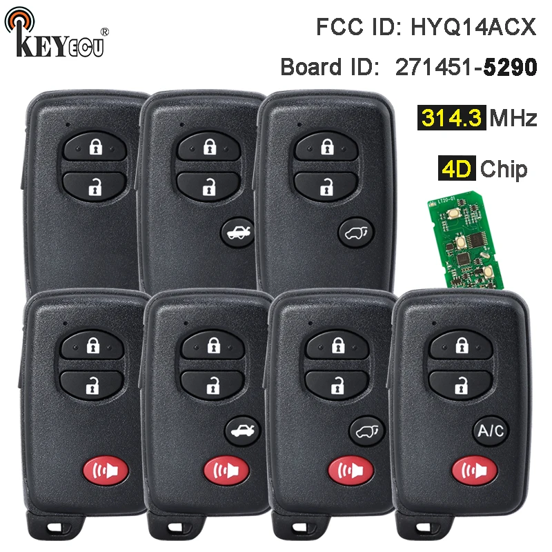 

KEYECU 314.3MHz HYQ14ACX Board: 271451-5290 Smart Card Remote Key Fob for Toyota Venza Prius C Prius V 4Runner 4Runner 2009-2018