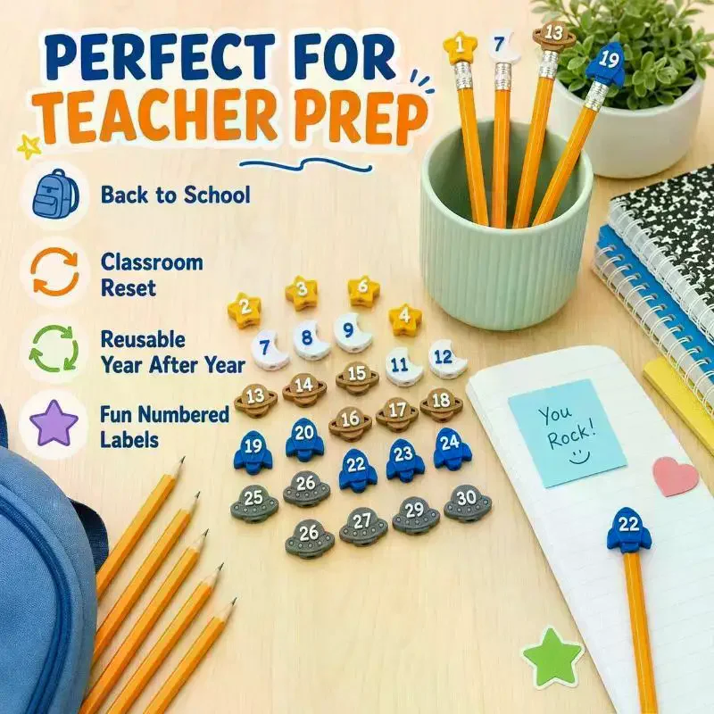Numbered Pencil Toppers 1-30, Number Pencil Toppers, Pencils Labels For Teachers, Pencils Tracking Markers, 3D Printed Reusable