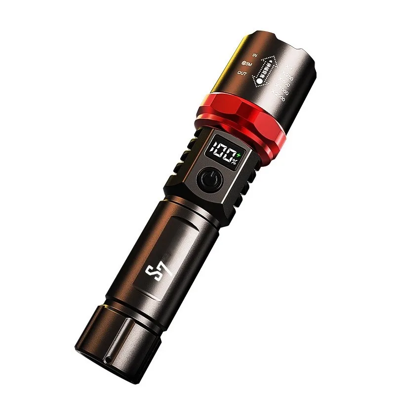 Cross-border digital display strong light flashlight charging battery life portable led super bright 18650 zoom light