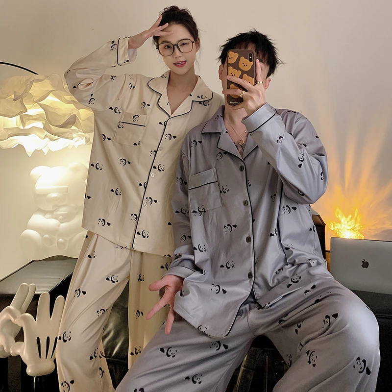 Pajamas Women Pajama Man Set Cotton Plus Size Spring Autumn Long-sleeved Korean Cardigan Casual V-neck Nightwear Couple Pyjamas