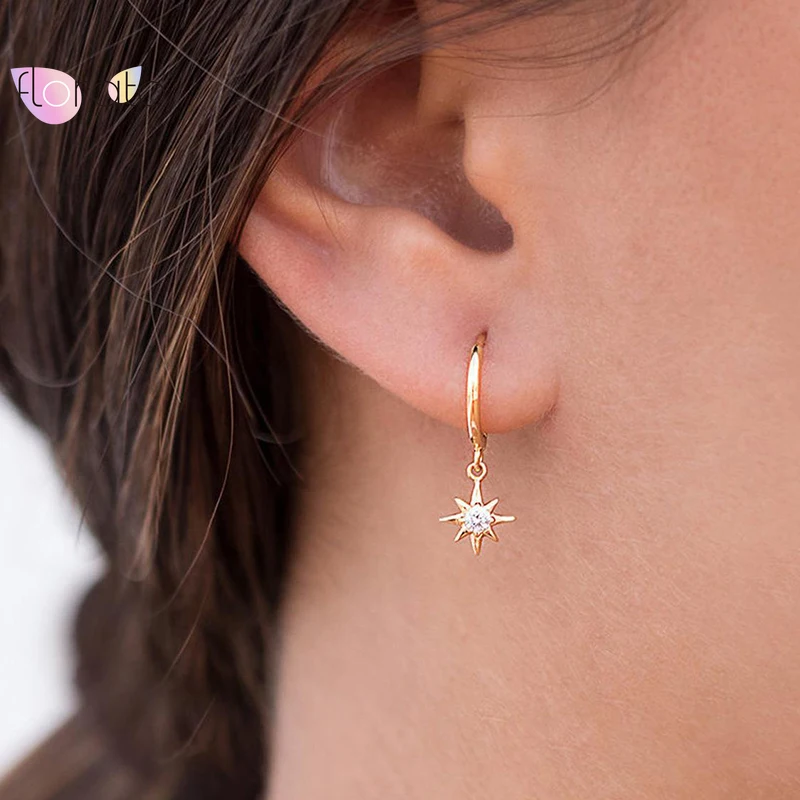 Charms Five-pointed Star Pendant Earrings 925 Sterling Silver Needle Hoop Earrings for Women Personality Fashion Party Jewelry