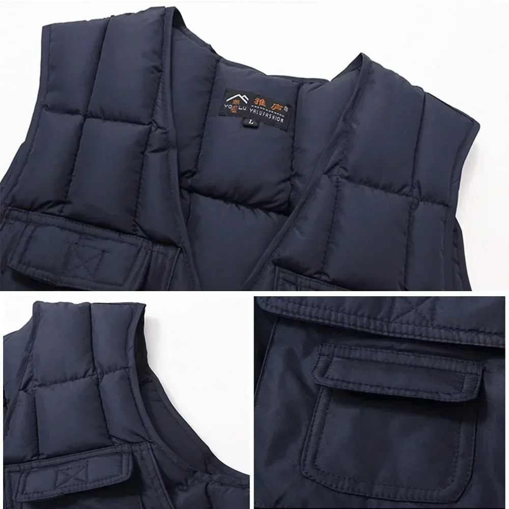 Winter Warm Men\'s Padded Fishing Vests Multi-Pockets Outdoor Tactical Vest Men Sleeveless Zipper Waistcoat Solid Hunting Jacket
