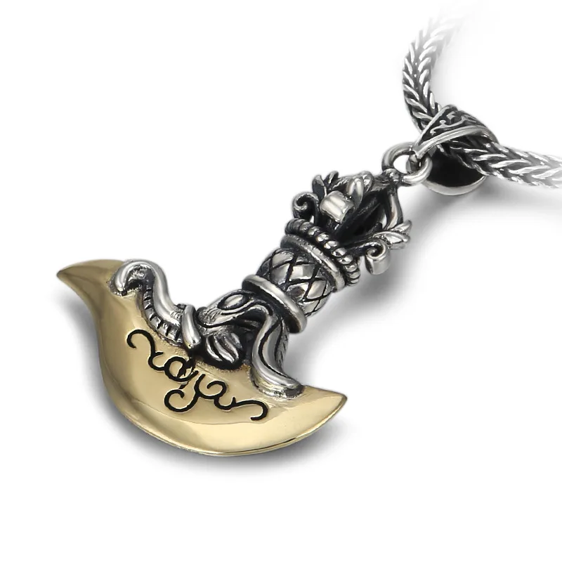 

Unisex Vintage S925 Sterling Silver Yin Yang Buddha Demon Pendant Necklace - Gothic Oxidized Jewelry