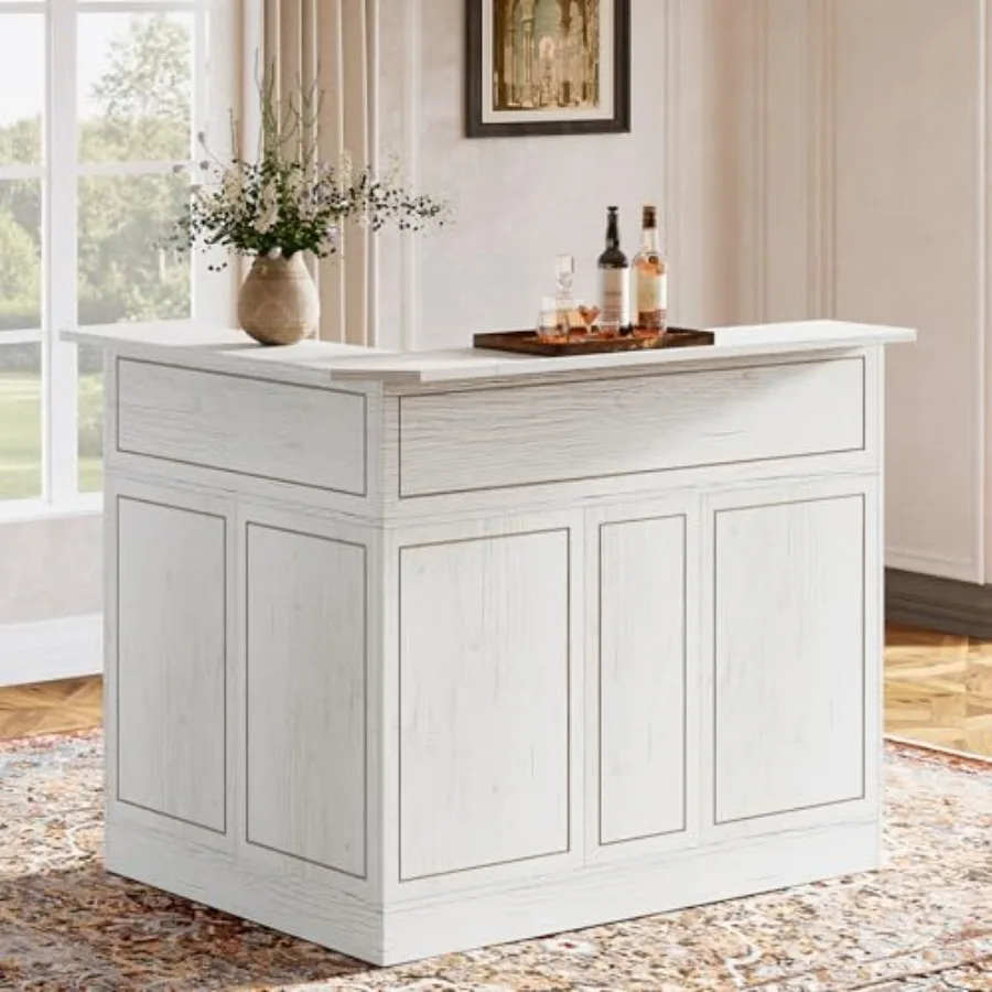 

Bar Cabinet L-Shaped Home Bar Table with Stemware Racks 4-Tier Corner Bar Unit Liquor Wine Bar Table Reception Desk for Home Pu