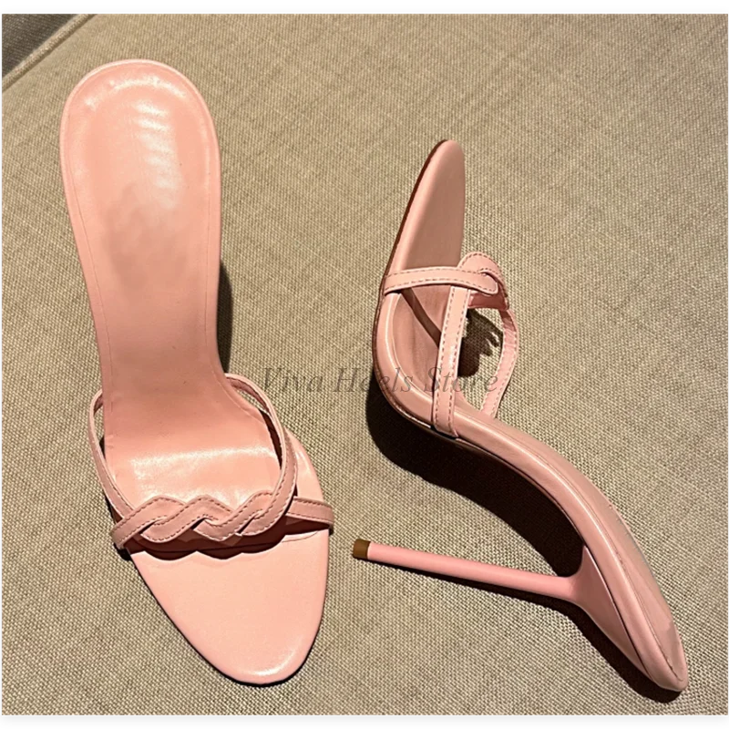 Sexy Sweet Colorful Leather Pointy Toe Slippers Women's 2025 Summer New in Baby Blue/Pink High Heels Party Morden Big Size Shoes view 3