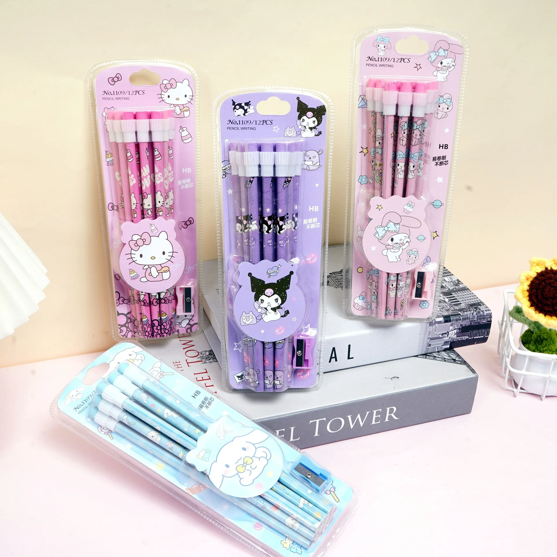Sanrio large eraser-tipped pencil. Student writing HB pencil. Back-to-school season stationery gift