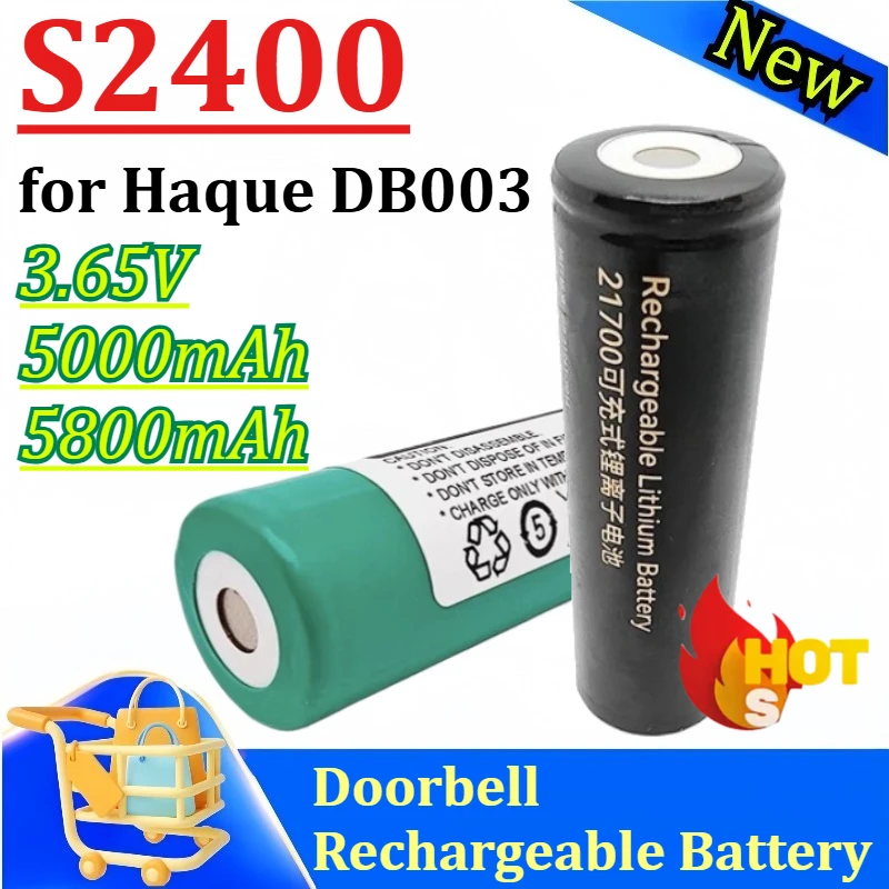 New S2400 3.65V 5000mAh 5800mAh for Haque DB003 Doorbell Rechargeable Battery with Charger