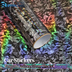 Película de envoltura de vinilo holográfica para coche, carbono forjado, plata, negro, cromado, autoadhesiva, película de envoltura de vinilo para motocicleta