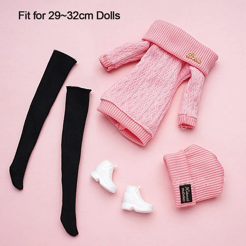 1 Set Winter Fashion Clothes Shoes Hats Wear Sweaters Pants Handmade Girl Doll Wearing Set For 29~32cm Doll Clothes Accessories