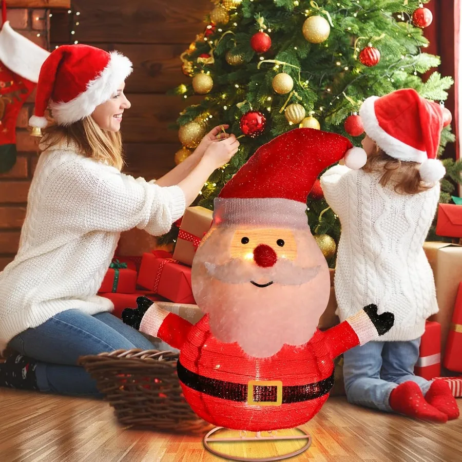 أضواء قابلة للطي لعيد الميلاد سانتا كلوز مضاءة بإضاءة LED بيضاء دافئة لساحة الحديقة الخارجية والحديقة والعيش الداخلي