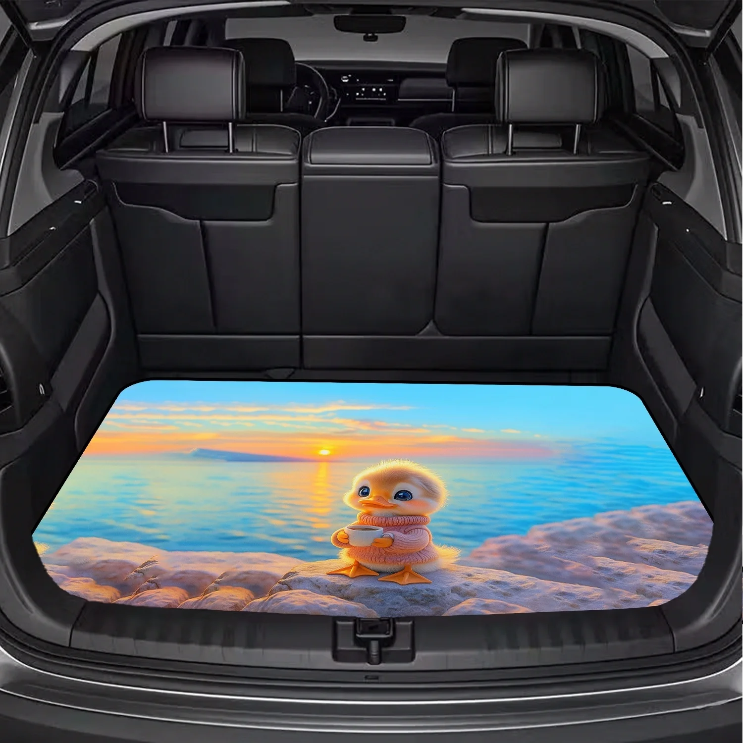 Car Trunk Mat, Cute Yellow Duck Sunset Seaside Coast Print Cargo Liner, Non-Slip Rear Trunk Protector, Women Car decor, Car Accessories, Interior Decoration Mat, Universal Fit For SUV Sedan Truck, Adorable