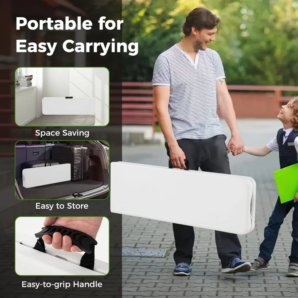 مقعد بلاستيكي متين HDPE قابل للطي بطول 6 أقدام مع أرجل معدنية للاستخدام الخارجي، مثالي للنزهات والحدائق والتخييم والمتنزهات #6