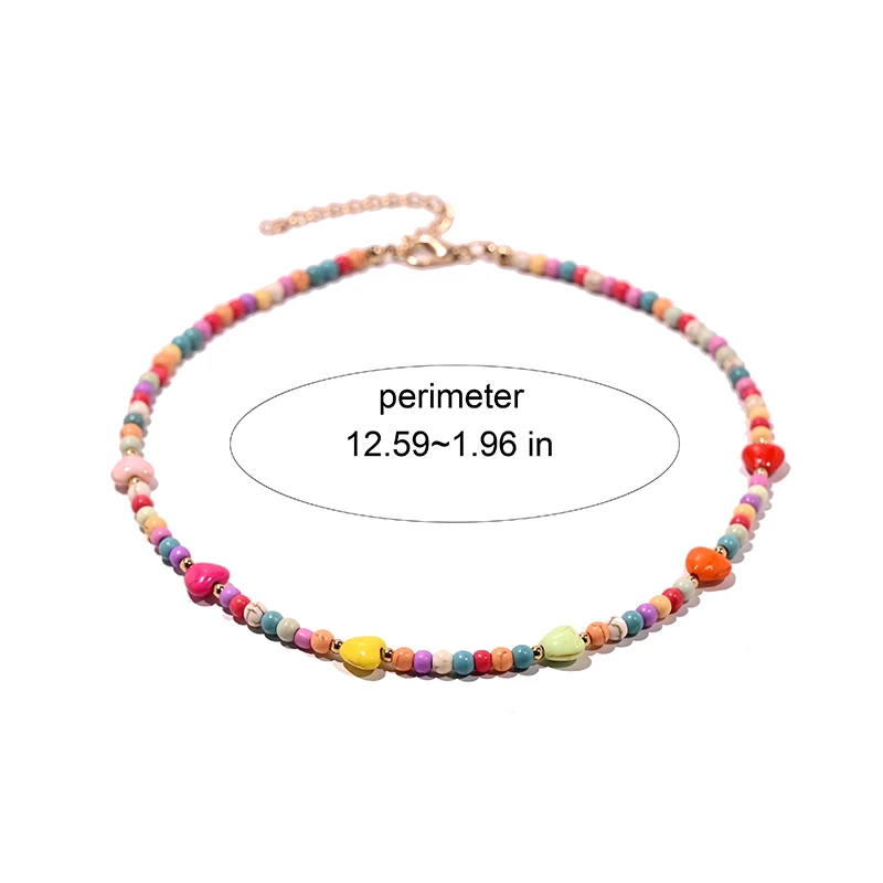 4mm Colorful Beads Stone Heart Choker Fashion Bohemian Summer New Necklace for Women Jewelry MOON GIRL Design