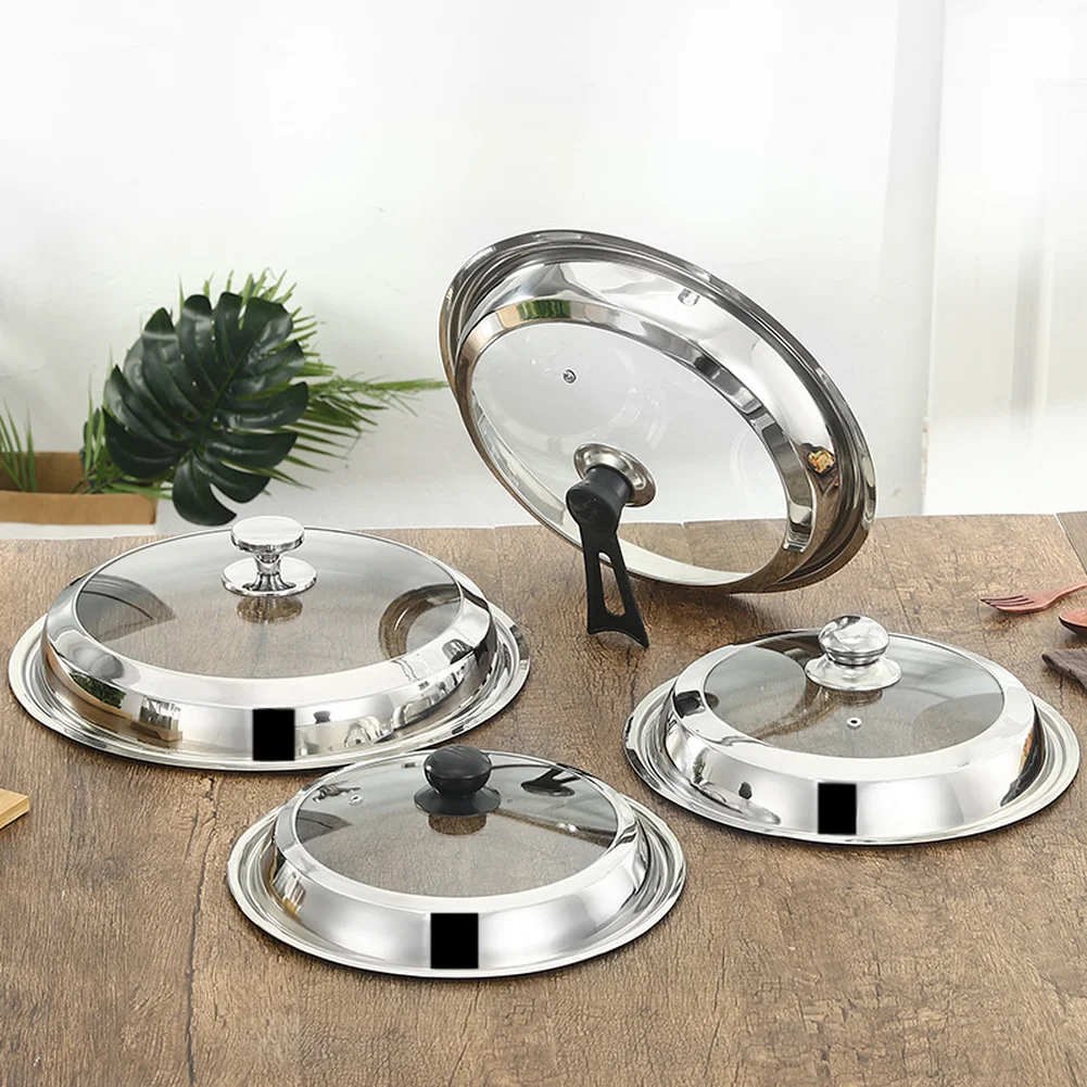 Large Stainless Steel Pot Cover with Glass Lid Fits Iron For Woks and Pans Feature for Kitchen Space Optimization