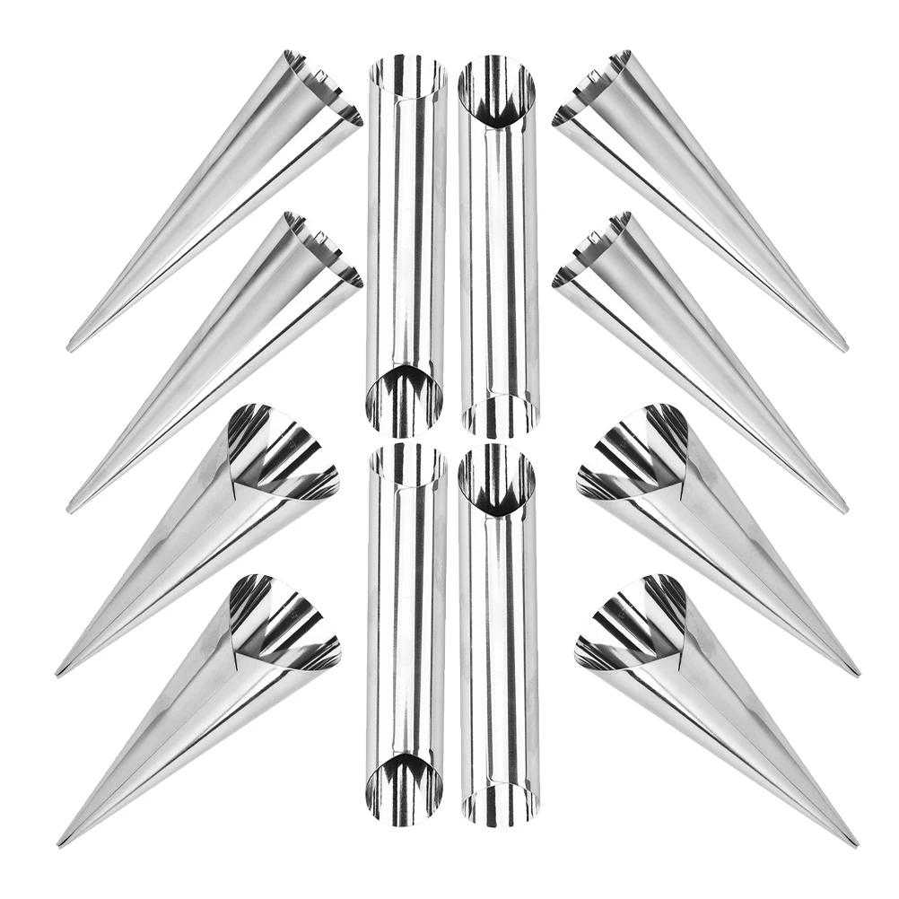 

12 Pcs Stainless Steel Baking Mold Tubular Cone Shape Cream Horn Forms Tubes Pastry Coil Croissant Molds Reusable Easy Clean