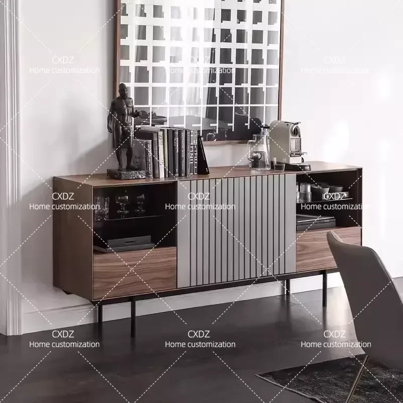 Nordic Solid Wood Dining Side Cabinet Living Room Locker Corridor Decorative Cabinet Simple Modern Walnut Entrance Cabinet