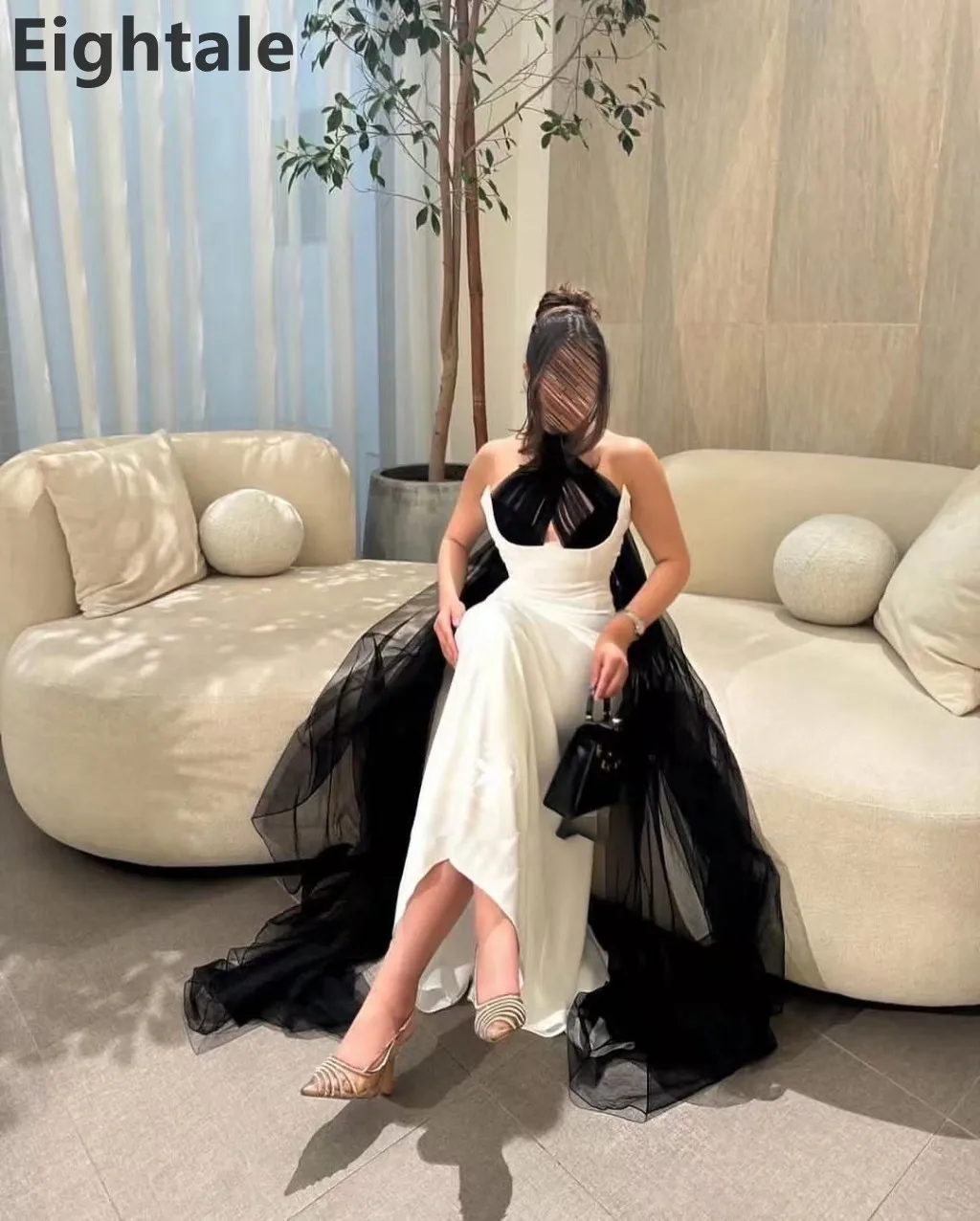 Eightale 2025 Contrast สีสีดําสีขาว Mermaid ชุดราตรี Halter คอหรูหราดูไบงานแต่งงาน Robe De Soiree ที่กําหนดเอง