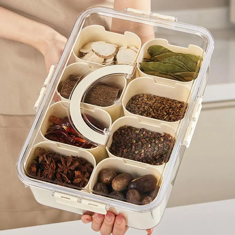 8 Grids Divided Serving Tray with Lid Storage Box Kitchen Portable Sub-format Seasoning Separator Box Fresh-keeping Snack Fruits