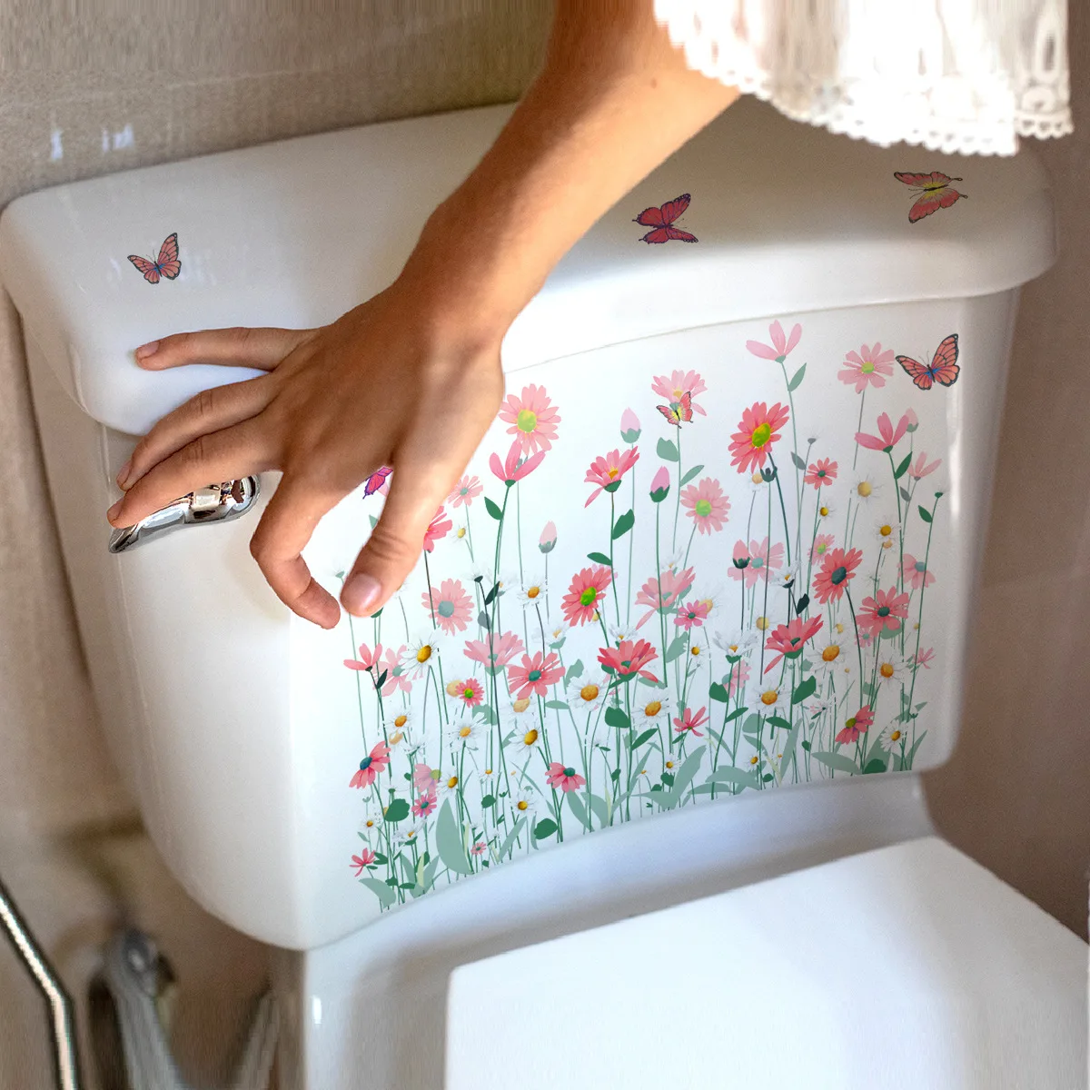 30*30cm Plant Flower Toilet Stickers Flower Bathroom Toilet Toilet Home Decoration Wall Stickers Toilet Cover Stickers Ms3117