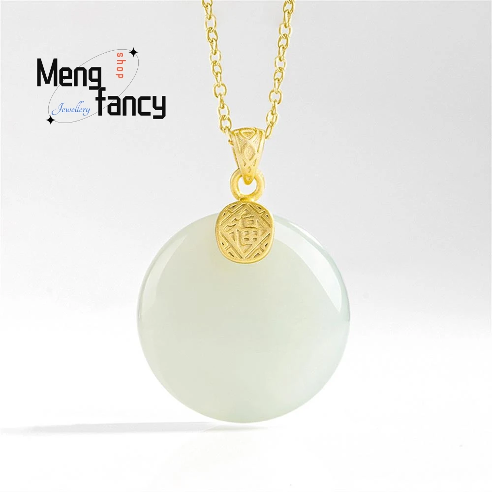

Natural Old Material Hetian Jade White Jade Round Brand Pendant Authentic S925 Silver Inlaid Jade Pendant Necklace Men's Women's