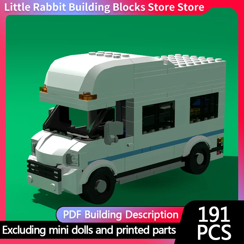 City Car Model MOC Building Bricks Large White Camper Travel Van Modular Technology Children Holiday Gifts Assemble Toy Suit