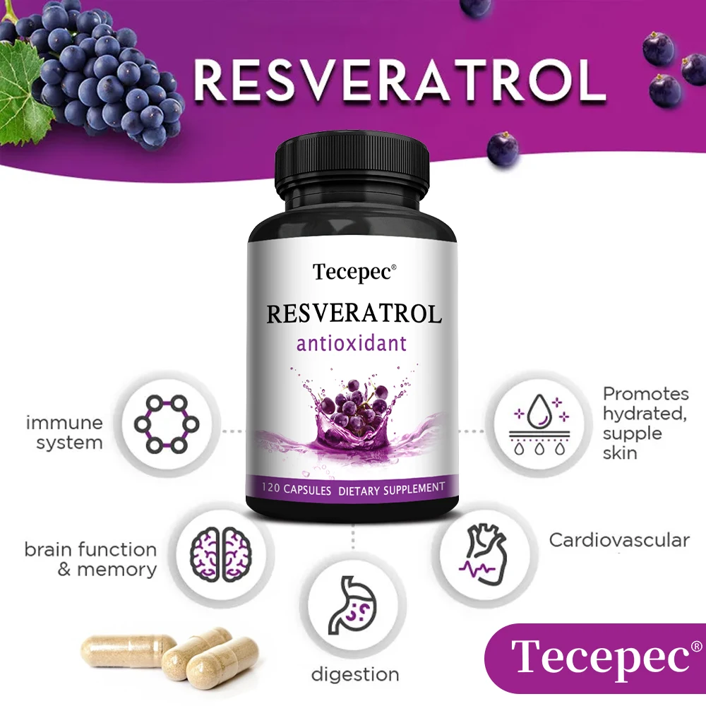 Tecepec RESVERATROL Antioxidant - Supports Healthy Immunity, Brain, Digestion and Cardiovascular Function, Promotes Smooth Skin