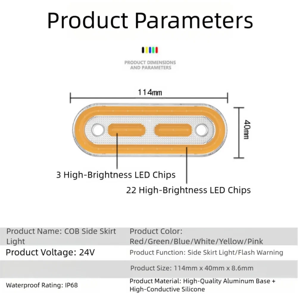 

24 В грузовик Положение Боковой габаритный фонарь Светодиодный указатель поворота COB Яркий индикатор Белый, Синий, Красный, Желтый, Зеленый