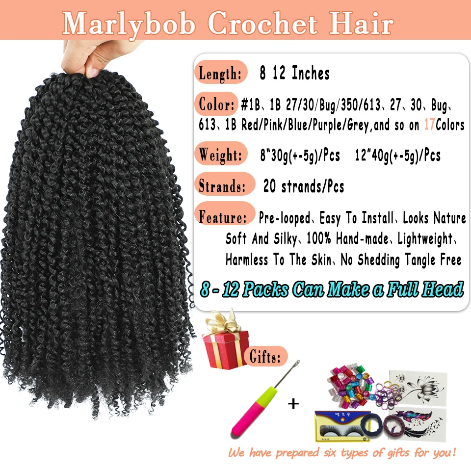 8 12 Inch Short Passion Twist Hair Marlybob Crochet Braids Hair Pre Looped Kinky Curly Synthetic Crochet Hair for Women And Kids