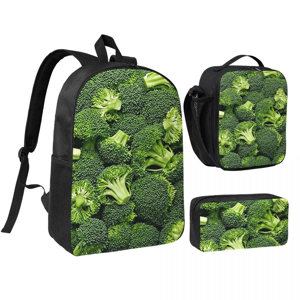 

Fresh Raw Broccoli Backpack Student Boys Girls BookBag School Bag Computer Shoulder Bags 3ps Insulated Lunch Bag Pencil Case