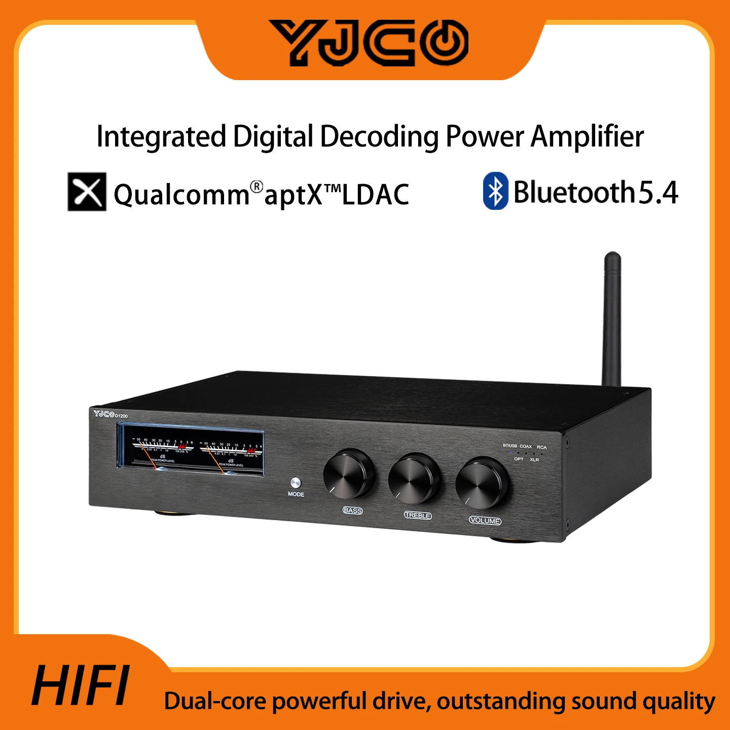 D1200 TPA3255 HiFi Power Amplifier Bluetooth 5.4 LDAC ES9038 Decoder Stereo Audio With USB Optical Coaxial 600Wx2 Home Theater