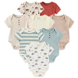 4Pieces Cotton New Born Bodysuit Print Baby Girl Clothes Short Sleeve Romper Baby Boy Clothes Sets Animal 0-12M Summer Bebes