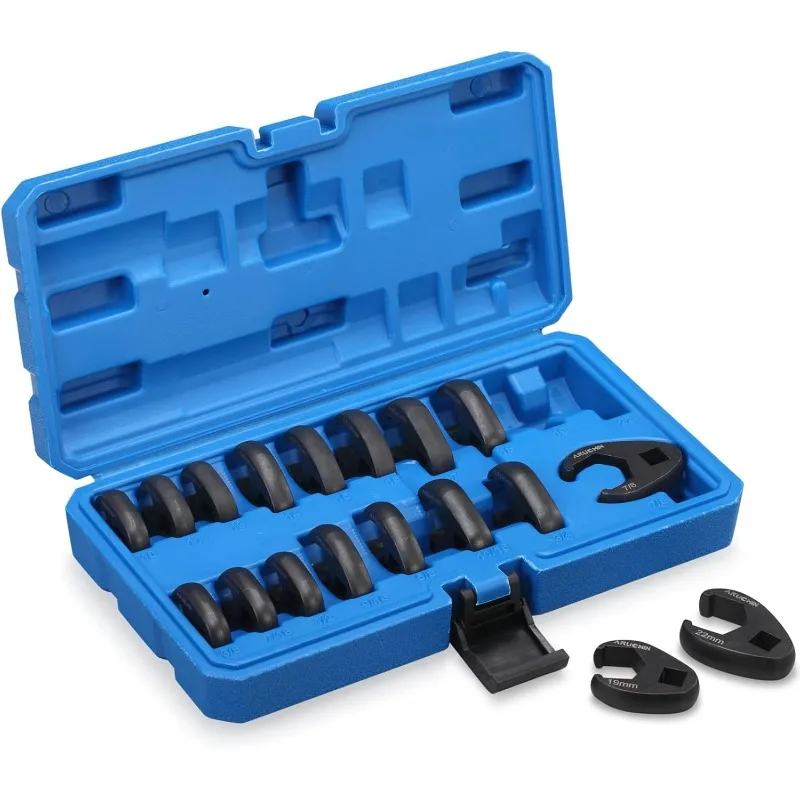 

3/8" Drive Crowfoot Flare Nut Wrench Set,18-Piece Chrome Vanadium Steel Crows foot Wrench Set SAE & Metric 3/8"-7/8" and 10-22mm